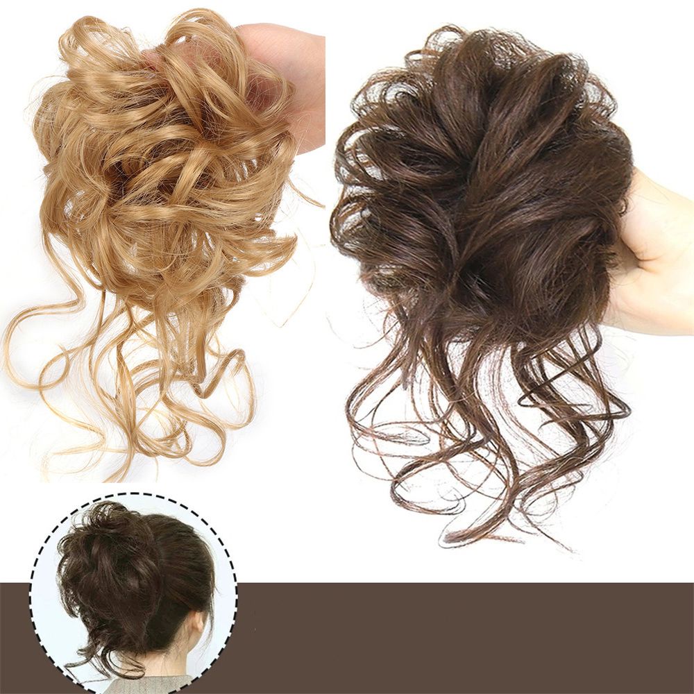 Búi tóc giả xoăn bằng sợi tổng hợp co giãn màu đen/nâu 2022 dành cho nữ