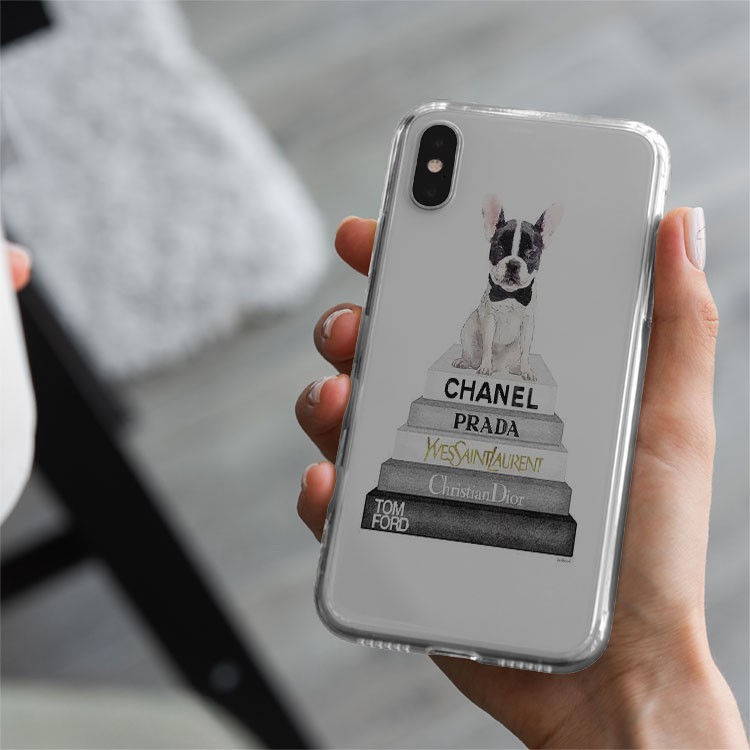 Ốp lưng Chú chó Chanel ngồi trên quyển sách cho Iphone 5 6 7 8 Plus 11 12 Pro Max X Xr BRD20210102