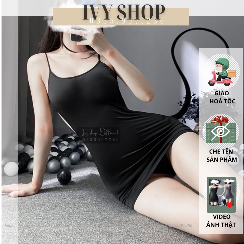 Váy Ngủ Body Thun Co Giãn Gợi Cảm - VB001- Đầm Ngủ Body Thun Hở Lưng Cách Điệu Ivyshop