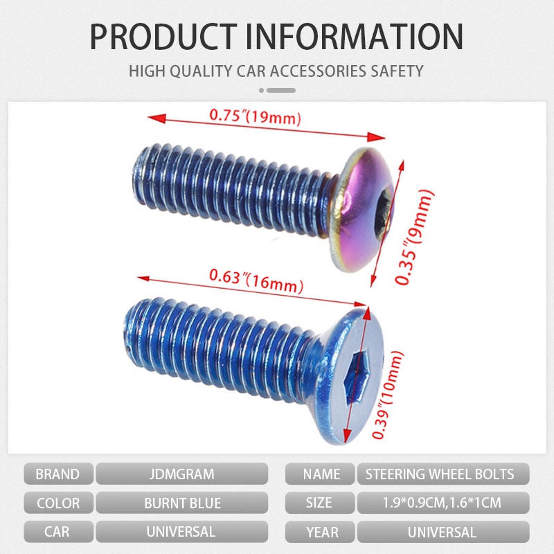 Bộ 6 Ốc vít bằng nhôm gắn vô lăng xe hơi vít vô lăng xe hơi thay thế tự Động titan vô lăng xe hơi vít chống gỉ bảo vệ an toàn tự động trùm bộ bu lông phụ kiện thay thế xe