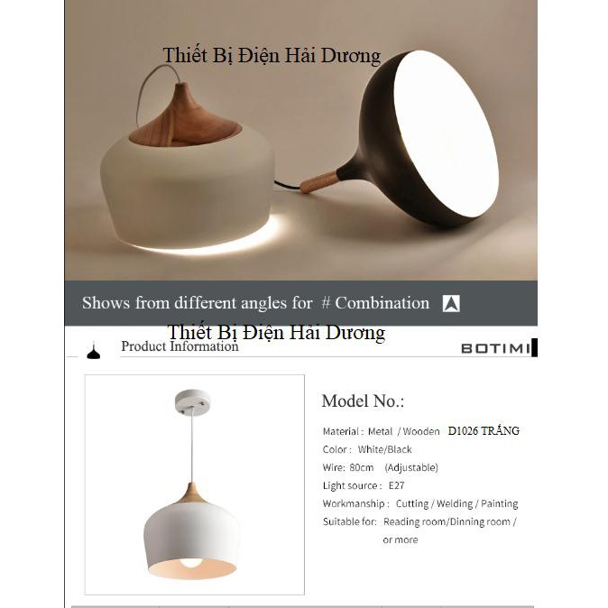 Đèn thả trần trang trí Bắc âu D1026 Đen/ Trắng - Tặng kèm bóng led