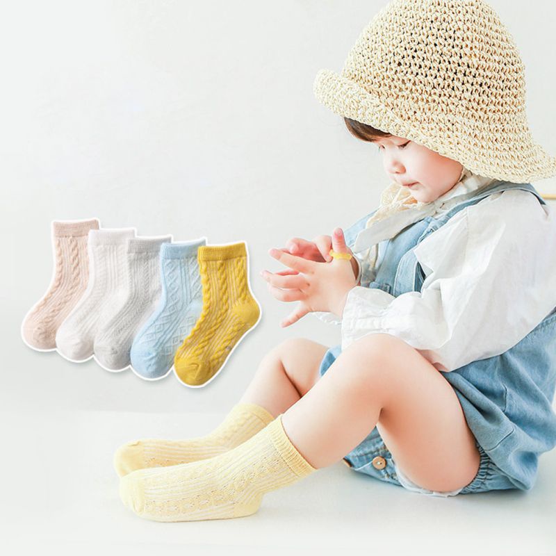 Bộ 5 Đôi Vớ Cotton Thoáng Khí Thoải Mái Họa Tiết Hoạt Hình Xinh Xắn Dành Cho Bé