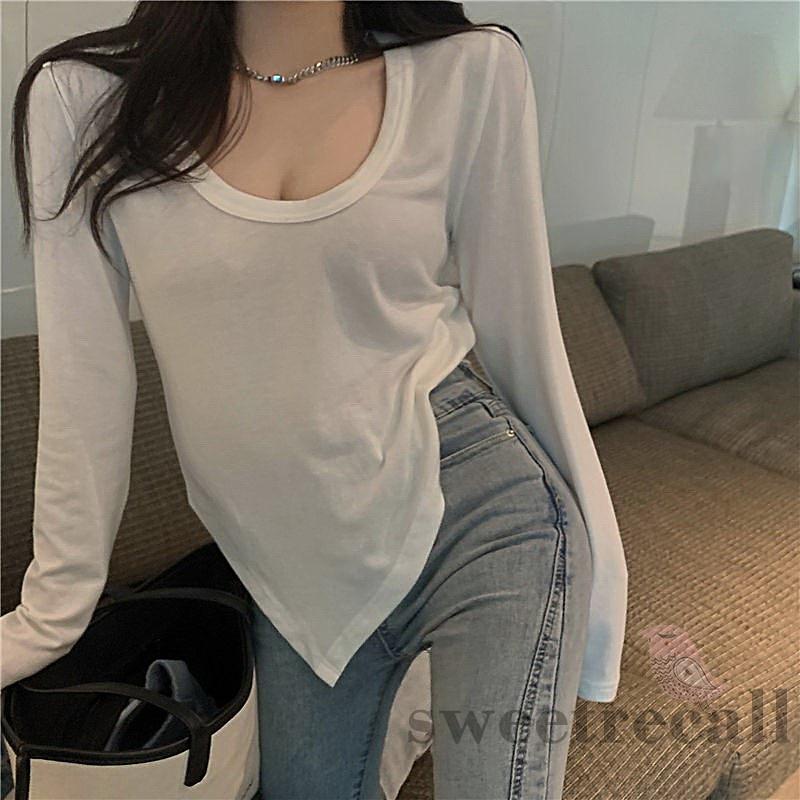 Áo Thun Nữ Tay Dài Cổ Tròn Màu Sắc Đơn Giản
