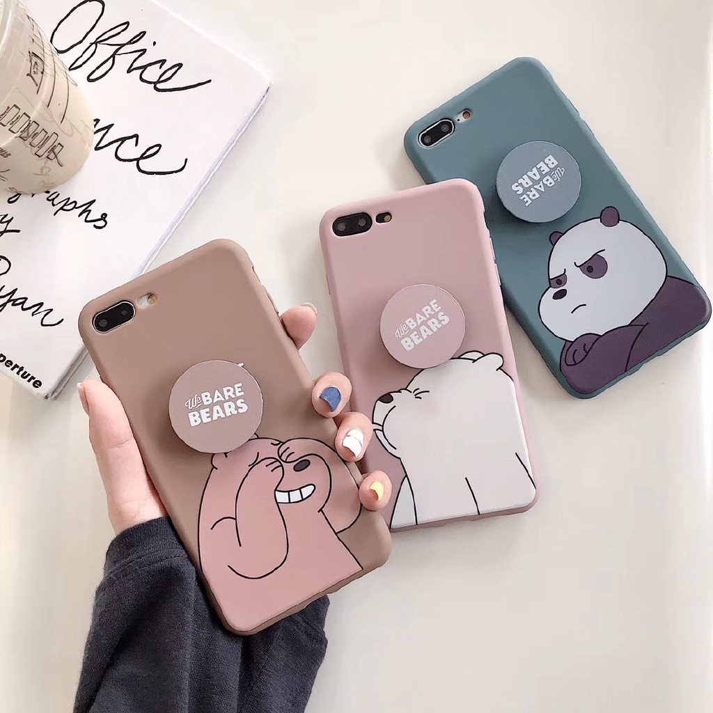 Ốp lưng OPPO A53 A92 A31 A12 A9 A7 A5 A5s A3s A1K F11 F9 F7 F1s A52 Realme 5 5i 3 C11 C3 C2 C1 Pro 2020 Cute Sit up Bear Soft Case Cover+Stand