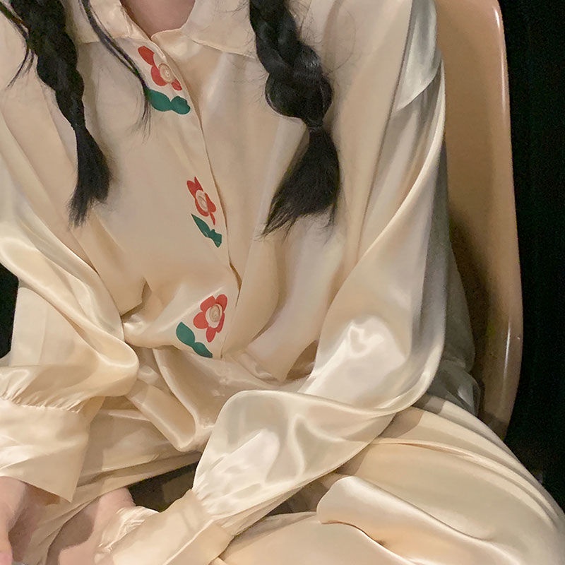 Bộ đồ ngủ tay dài dáng rộng phong cách Hàn Quốc thời trang xuân thu mới cho nữ