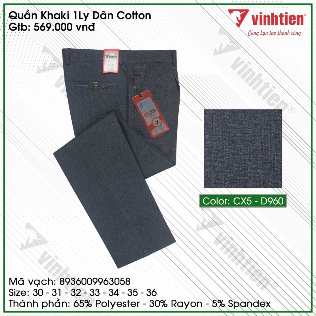 Quần Kaki 1Ly Nam Dãn Cotton Vĩnh Tiến 569 - Nhiều Màu