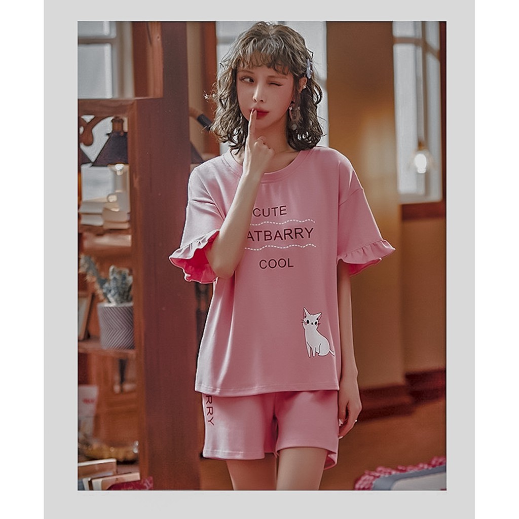 Đồ bộ nữ cộc tay bộ mặc nhà pijama dễ thương thun sữa mềm mại tay bồng | BigBuy360 - bigbuy360.vn