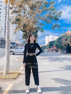Áo croptop cột dây eo tay dài B2z7u