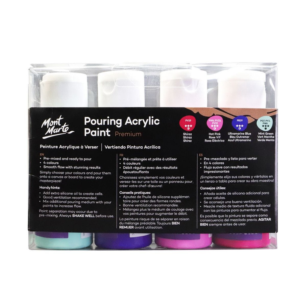 Bộ Màu Đổ Pouring Acrylic Mont Marte - Set Aurora - 4 chai x 60ml - PMPP4207