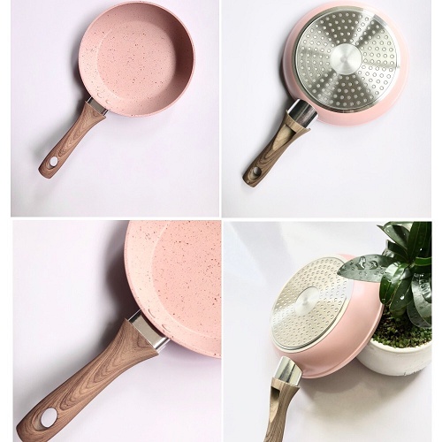 [ 𝑯𝑨̀𝑵𝑮 𝑪𝑨𝑶 𝑪𝑨̂́𝑷 ] Chảo Đá Chống Dính Cán Vân Gỗ Cao Su Siêu Bền Dùng Tất Cả Bếp Gas, Bếp Từ, Bếp Điện Size 16cm