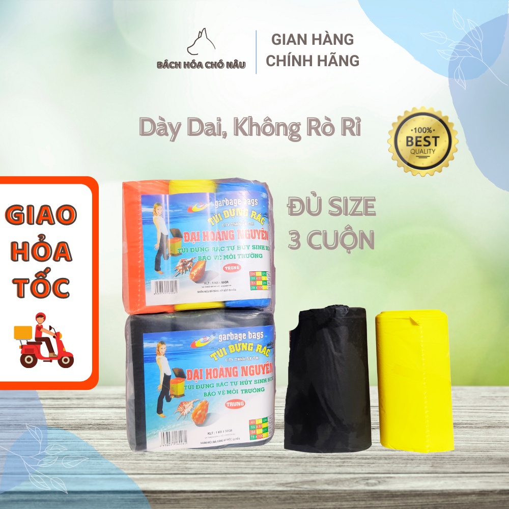 Túi Rác Tự Phân Hủy Sinh Học Đại Hoàng Nguyên [1Kg 3 Cuộn] [Dày Dai] [Đủ Size]