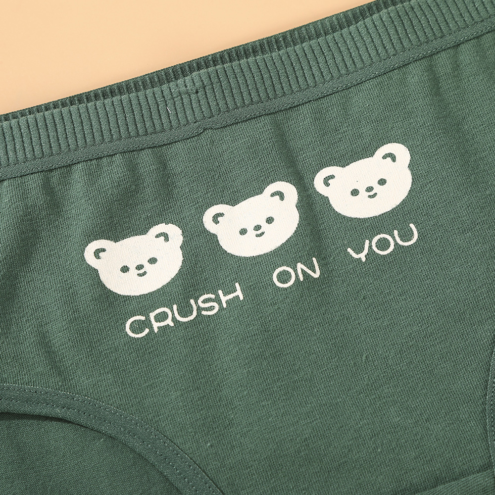 Quần lót AIJOLEN cạp giữa chất liệu cotton mềm thoáng khí họa tiết gấu hoạt hình dễ thương cho bé gái