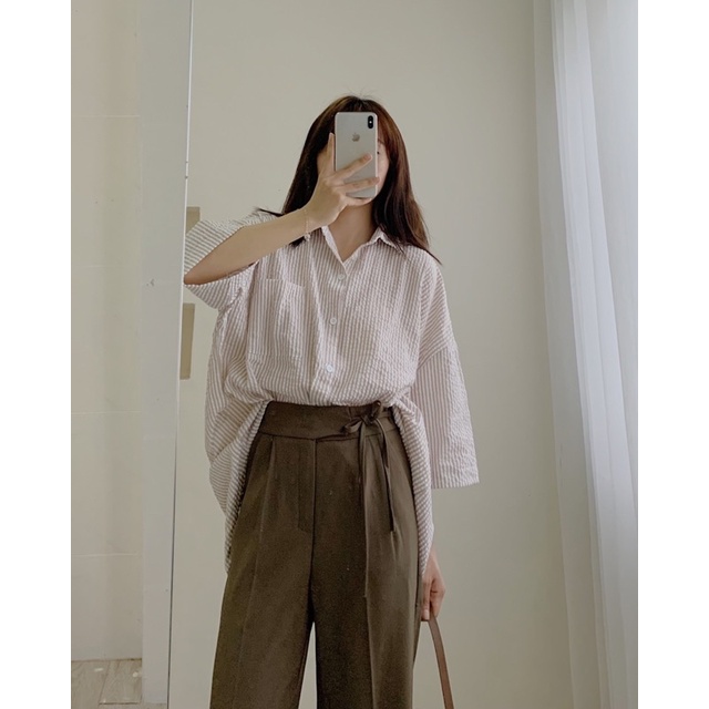 Áo sơ mi kẻ vải xốp tay lỡ 266