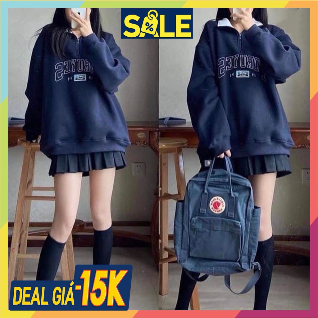 Áo sweater nữ form rộng in chữ FORUYES kéo khóa cổ unisex mặc thu đông đẹp