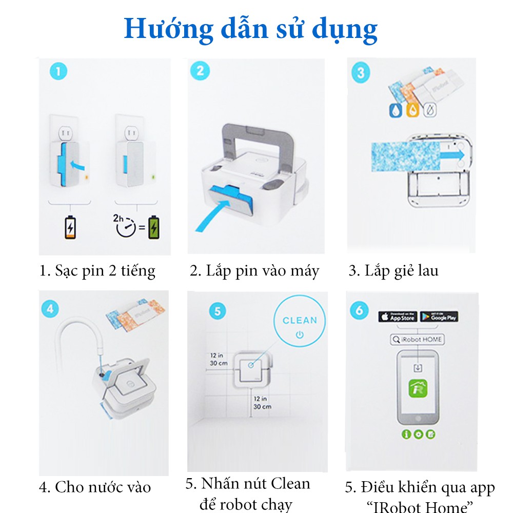 Robot lau nhà thông minh braava jet 240 tự động phun nước, điều khiển qua app điện thoại