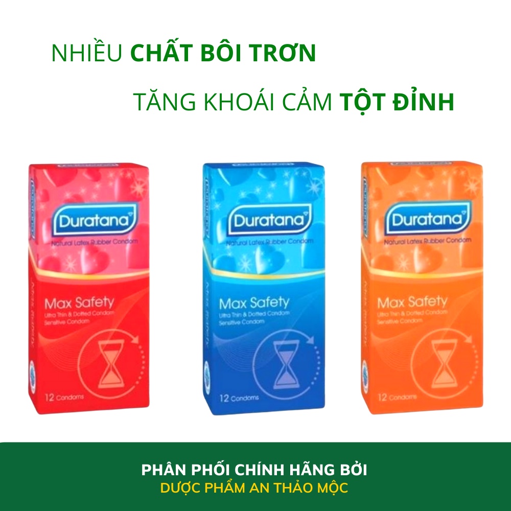 Bao cao su TANAPHAR Duratana gân gai siêu mỏng nhiều chất bôi trơn giúp tăng khoái cảm kéo dài thời gian hộp 12 chiếc