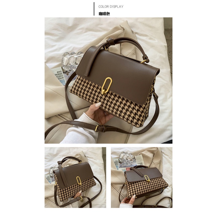 Túi đeo chéo kiểu vuông nhỏ phối xích thời trang phong cách xuân thu cho nữ