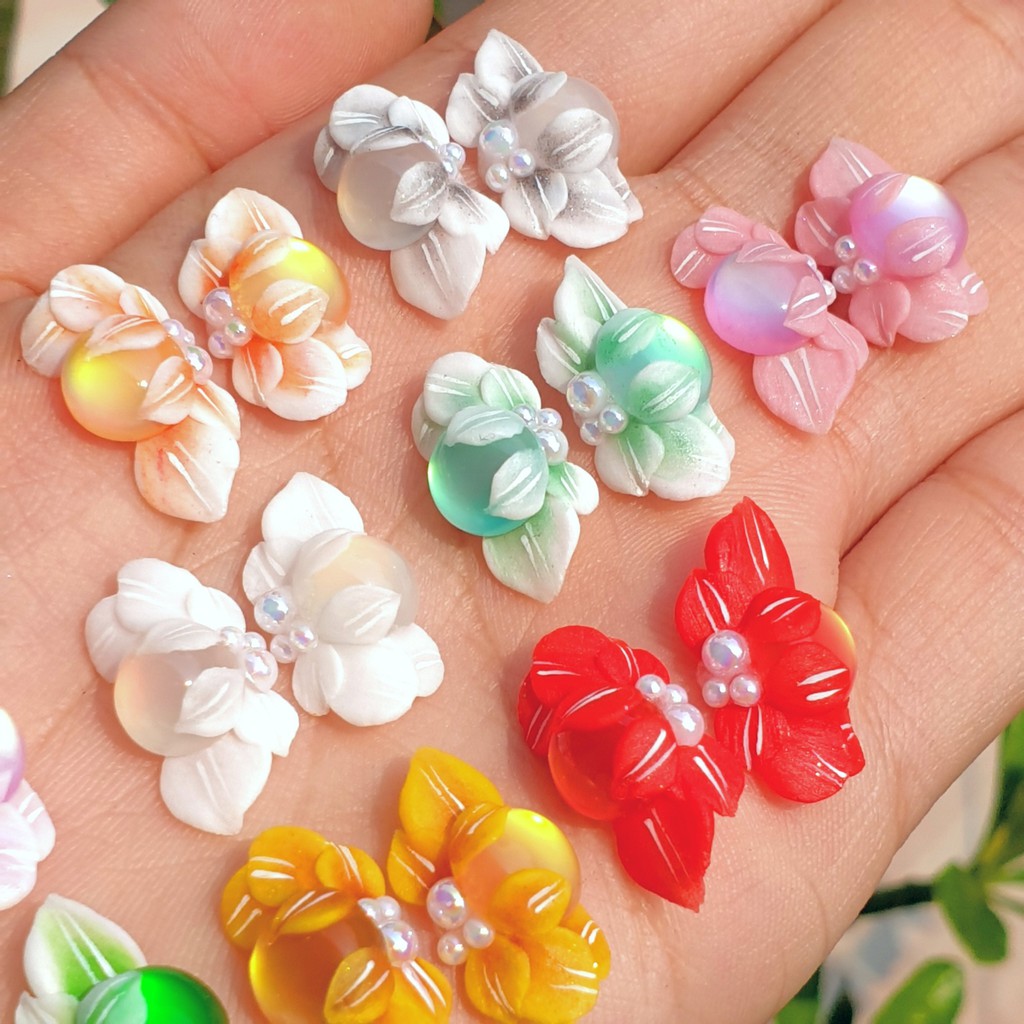 Hoa Nửa Ôm Đá Mắt Mèo | Hoa Bột Đính Móng 12HB