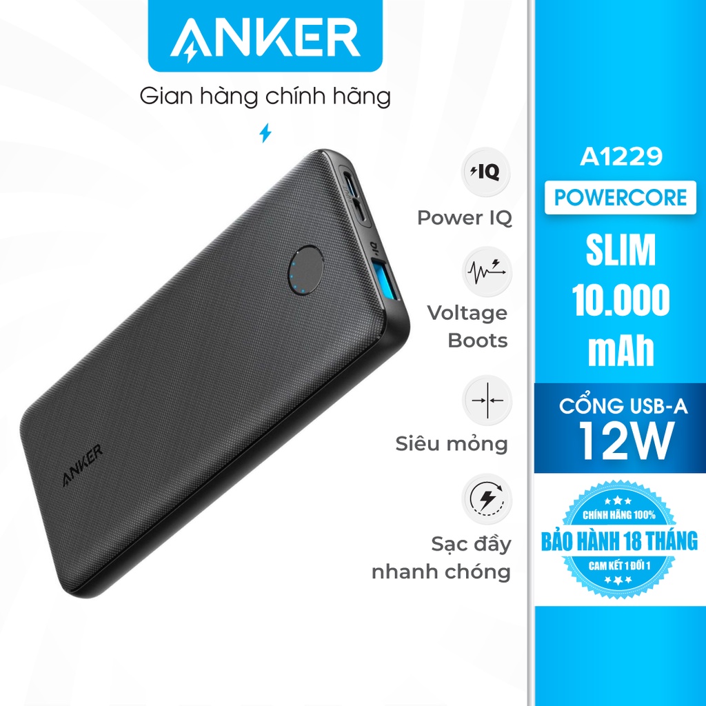 [Mã ELMALL150 giảm 8% đơn 500K] Pin sạc dự phòng ANKER PowerCore Slim 10000mAh - A1229