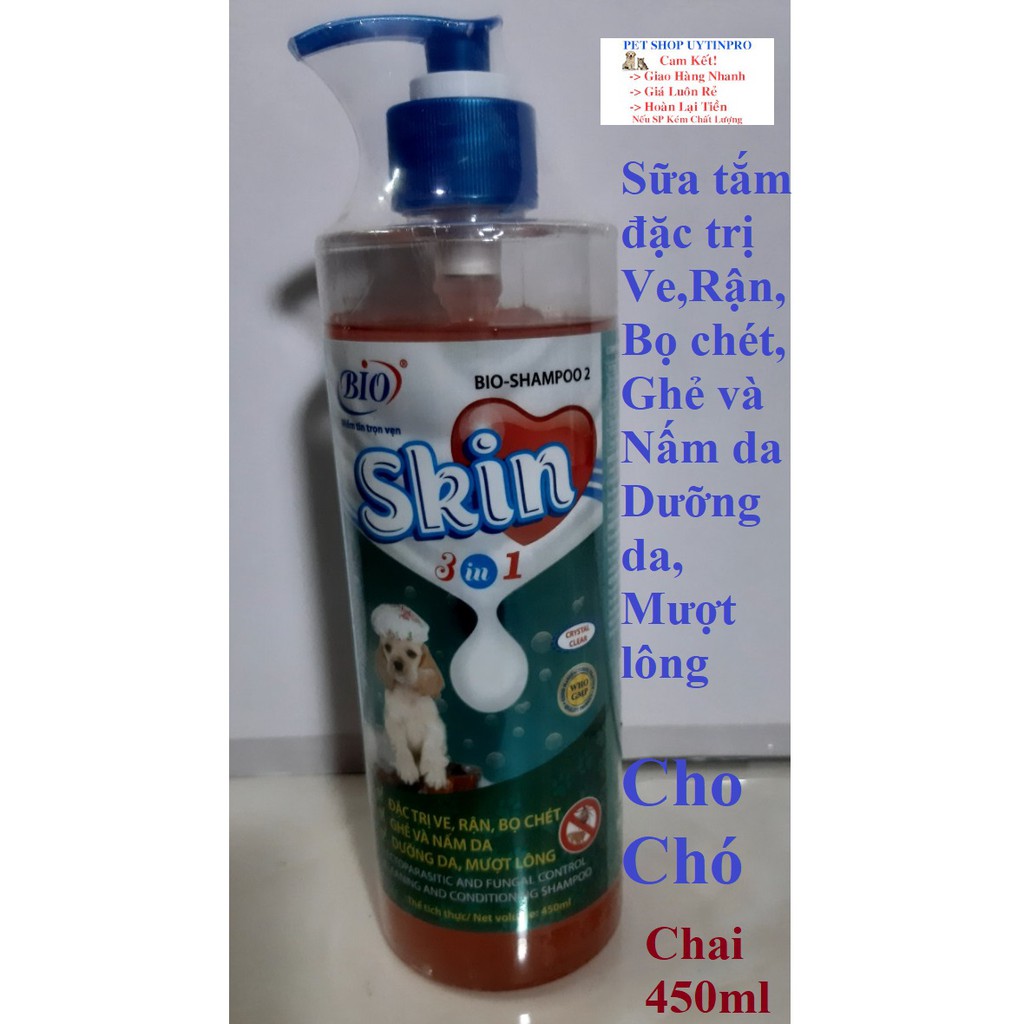 SỮA TẮM CHO CHÓ Bio Skin Trị Ve Rận Bọ Chét Ghẻ và Nấm Da Dưỡng Da Mượt Lông Chai 450ml Xuất xứ Việt Nam