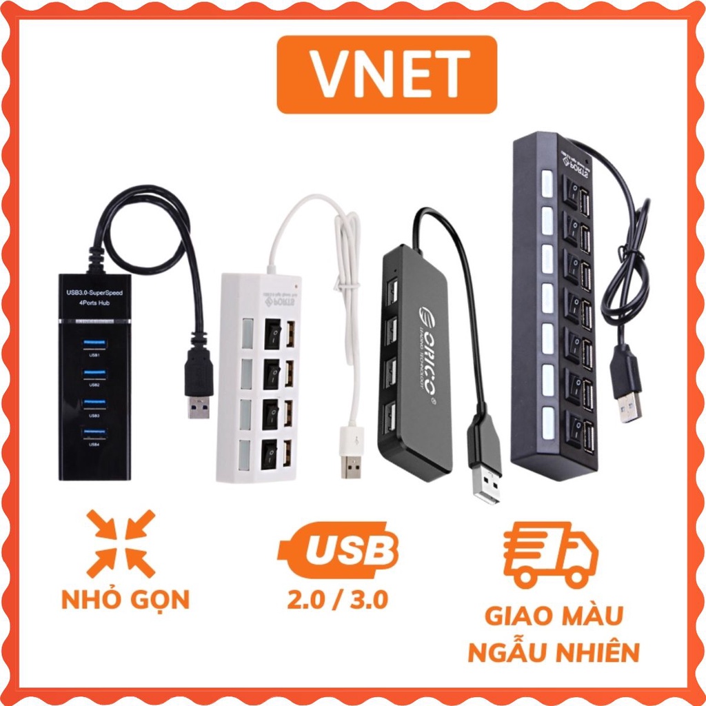 Bộ chia USB hình ổ điện 1 ra 4 cổng 7 cổng 2.0 3.0 có công tắc kèm đèn led chuẩn Hub USB Orico 4 cổng VNET-HUB06