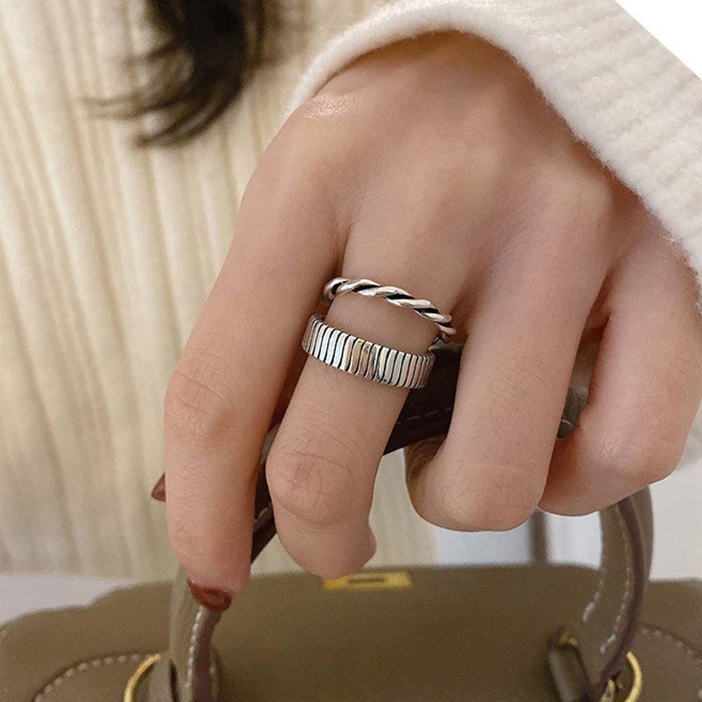 Nhẫn Hở Họa Tiết Kẻ Sọc Phong Cách Punk Thời Trang Cho Nữ|Trang Sức Ngón Tay Màu Sắc