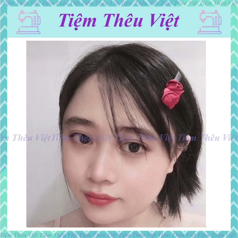 Kẹp Tóc Mái Gắn Hoa Hồng Tiệm Thêu Việt Phụ Kiện Tóc