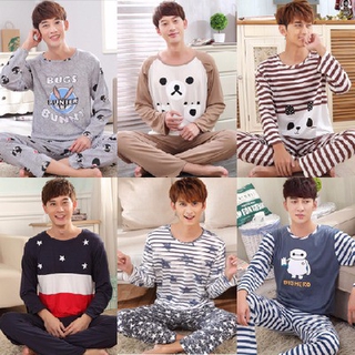 Set đồ ngủ tay dài họa tiết hoạt hình dễ thương thời trang thu đông cho nam