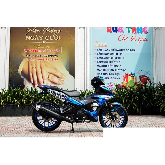 Tem trùm ♦FREESHIP♦ exciter 150 xanh đen đầu lâu skull mẫu mới, độ team trùm decal xe máy ex dán đời 2015-2020