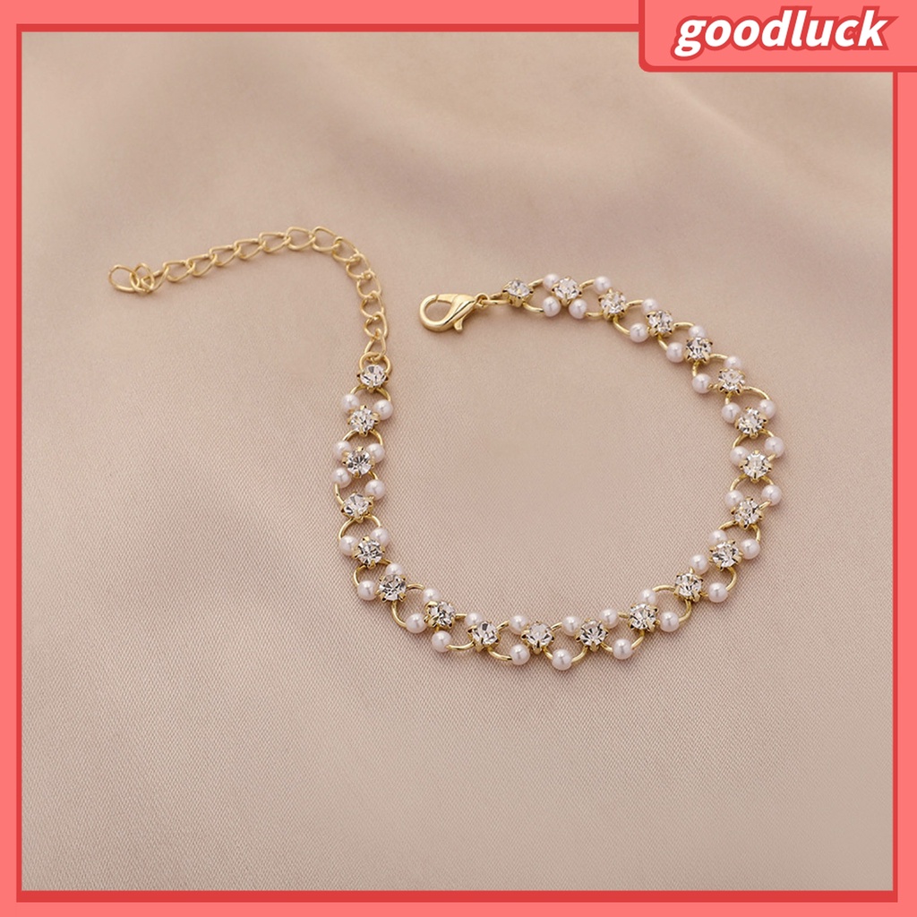 Fairystore| Bộ Trang Sức Vòng Tay/Vòng Cổ/Vòng Tay Đính Đá Zircon Ngọc Trai Giả Lấp Lánh Cho Nữ