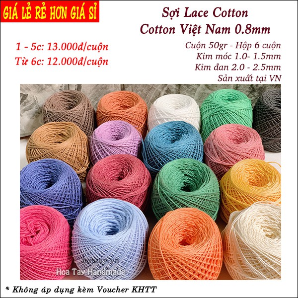 Sợi Lace Cotton - Cotton Việt Nam 0.8mm - Sợi Cotton đan móc áo, đầm - bảng màu 02