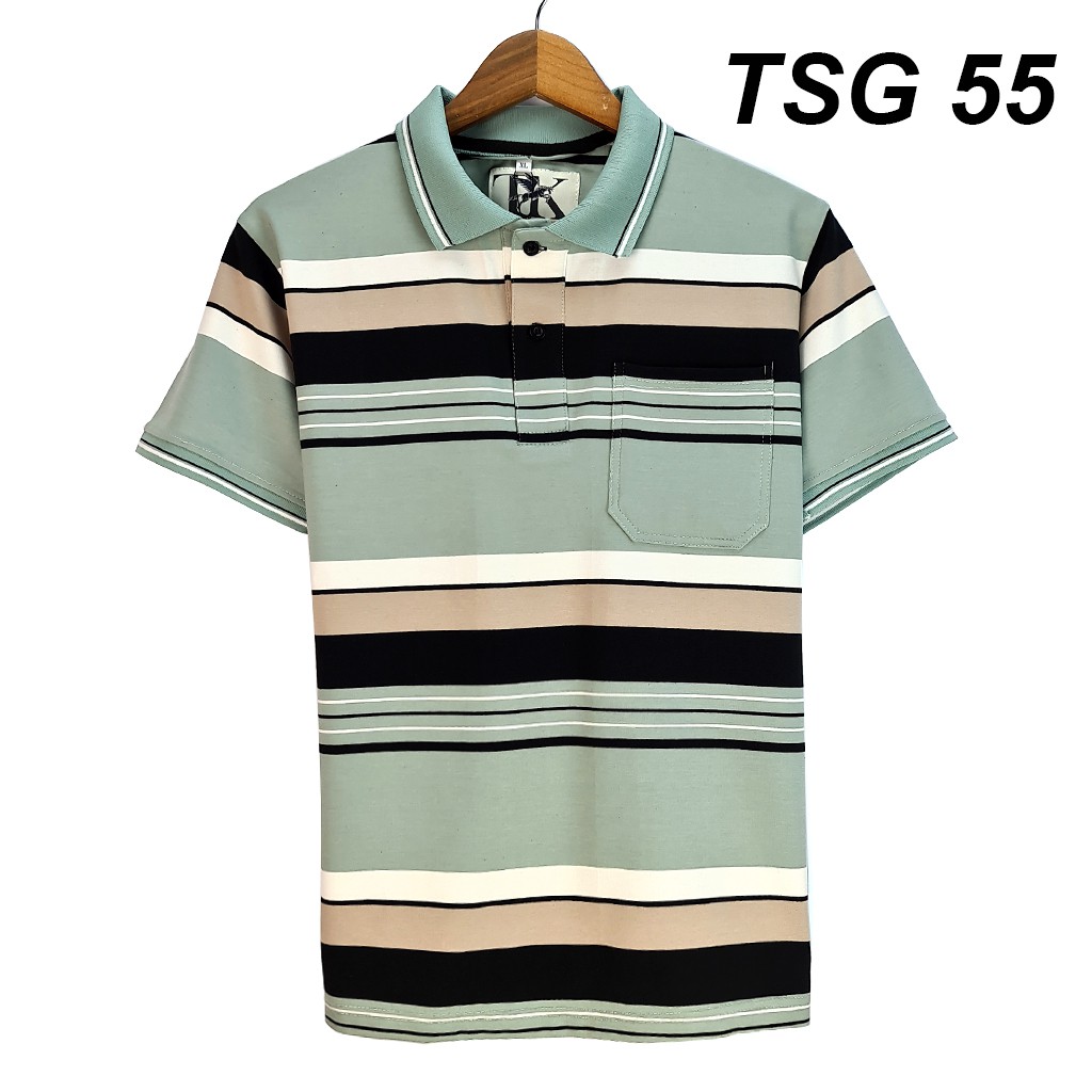 Áo thun nam sọc ngang trung niên tay ngắn vải cotton dày mềm mát loại áo thun nam có cổ form rộng TOG5 | BigBuy360 - bigbuy360.vn