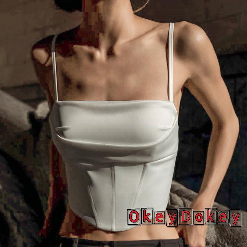 Áo Tank Top Cổ Vuông Không Tay Vạt Chéo Lưng Phong Cách Đường Phố Dành Cho Nữ ODokey