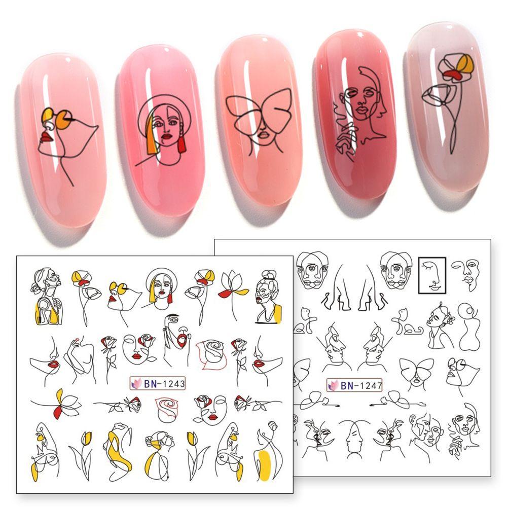 Miếng Dán Trang Trí Móng Tay Hình Cô Gái Và Chữ Màu Đen Độc Đáo