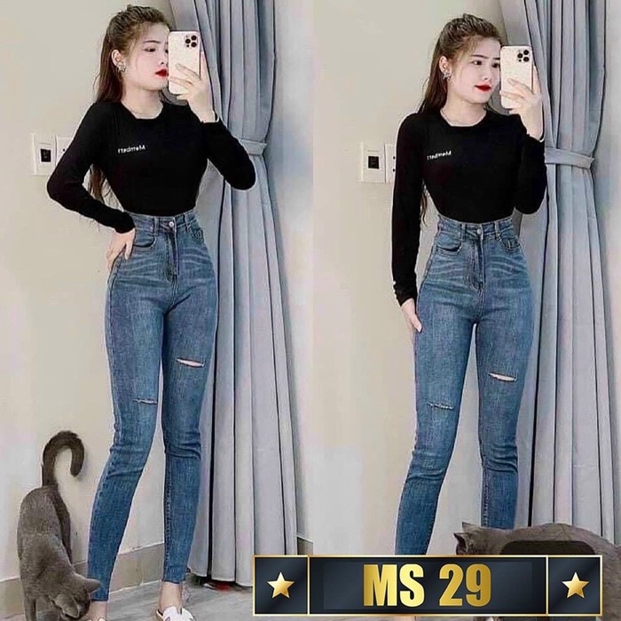 Quần Jean nữ rách co giãn (kèm hình thật) ôm dáng siêu xinh, Quần bò nữ cạp cao kiểu thời trang Lady Fashion - MQ29 | BigBuy360 - bigbuy360.vn