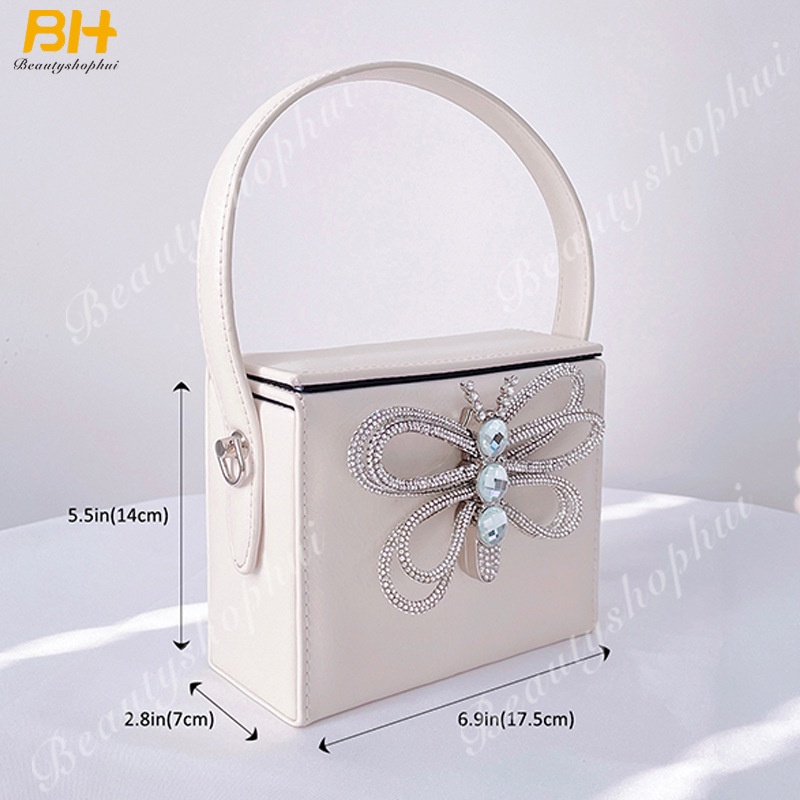 Túi Xách Da PU Cầm Tay Dáng Vuông Nhỏ Đính Đá Thời Trang 2022 Sang Trọng Cho Nữ