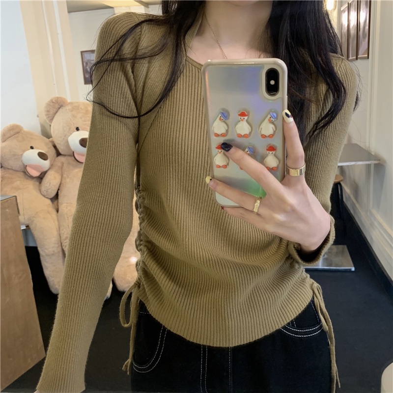 Áo Len Cổ Vuông Tay Dài Thời Trang Dành Cho Nữ