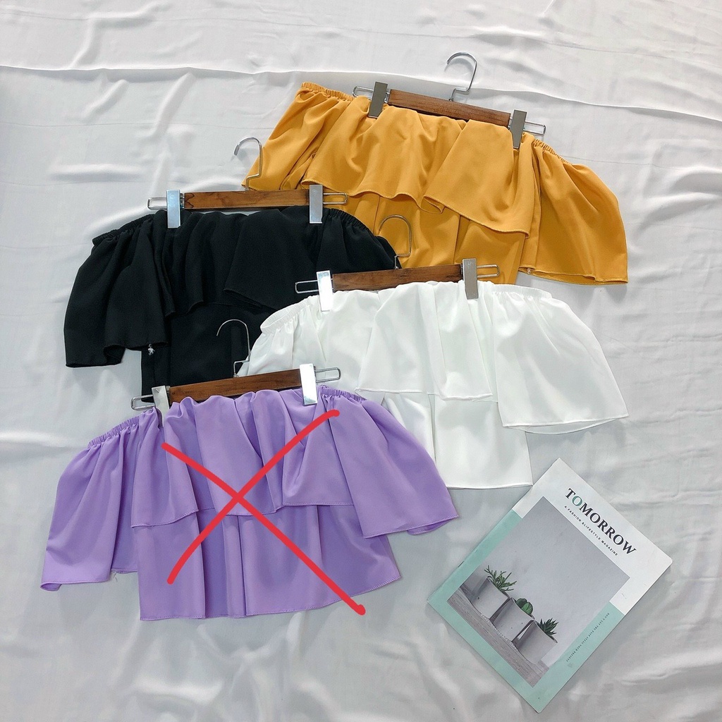 Áo kiểu trễ vai - áo kiểu croptop tay ngắn phối bèo 2 tầng dễ thương - A102 | BigBuy360 - bigbuy360.vn