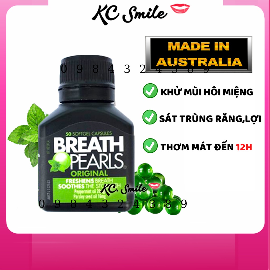 Viên uống thơm miệng thảo dược Breath Pearls Úc 50 Viên -  Giảm hôi miệng, cho hơi thở thơm tho và răng chắc khoẻ