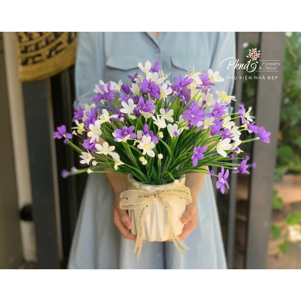 Chậu hoa giả thủy tiên lụa đẹp PKND FLOWER &amp; DECOR PKSH72