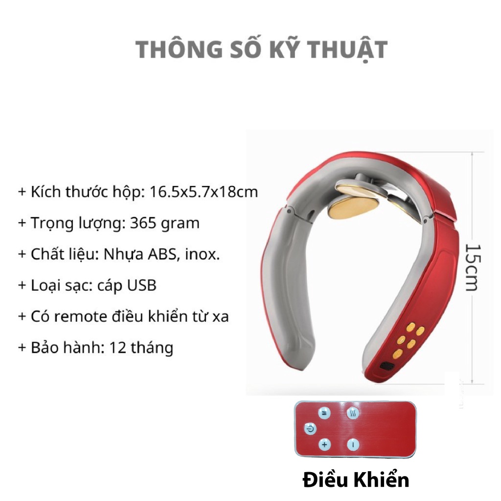 Máy massage cổ vai gáy cao cấp xung điện , Máy mát xa cổ vai gáy YC-501D Kèm Remote &amp; Tấm xung điện - Bảo hành 1 đổi 1