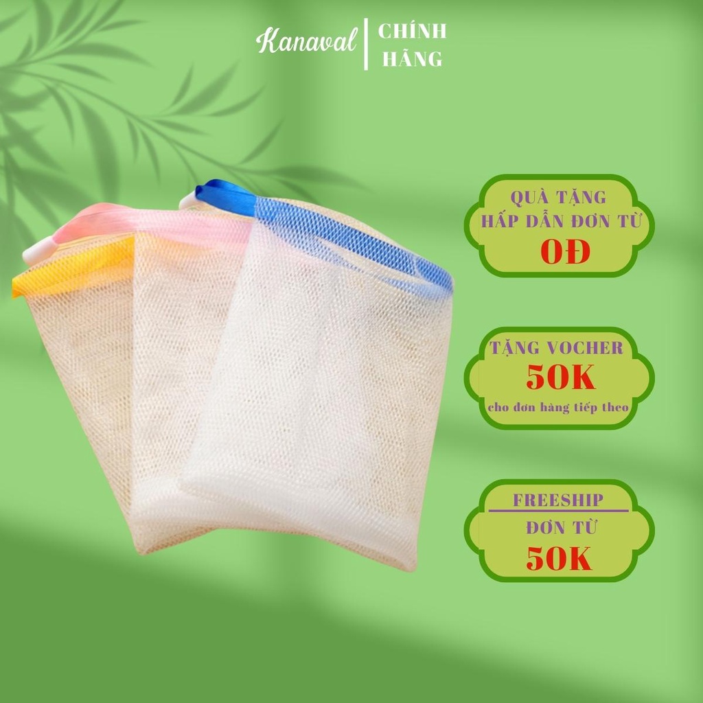 Túi Lưới Tạo Bọt Xà Bông KANAVAL 2 Lớp Lưới Dày Dặn Tạo Nhiều Bọt, Có dây Treo Tiện Lợi