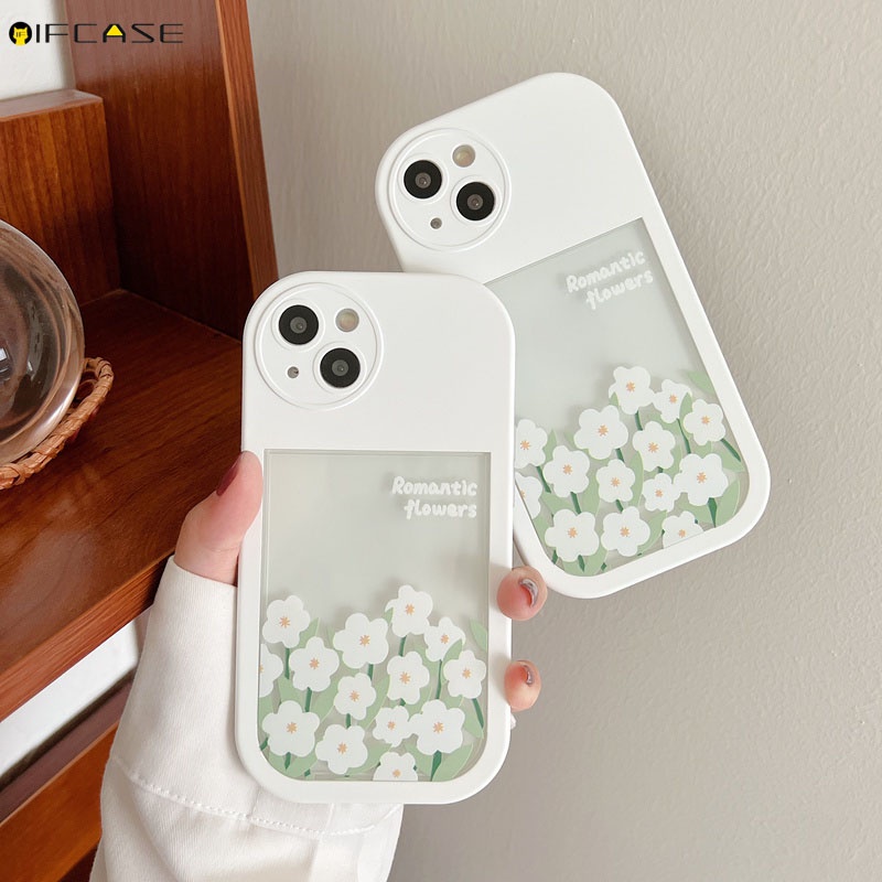 Ốp Điện Thoại Mềm Trong Suốt Họa Tiết Hoa Trắng Đơn Giản Cho iPhone 13 12 11 Pro Max XS Max XR X