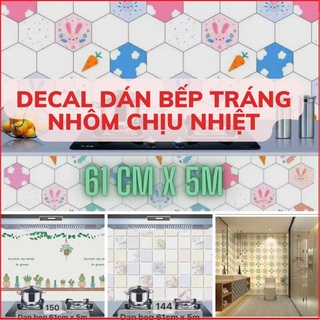 Decal dán bếp tráng nhôm khổ 5 mét, giấy dán tường bếp chống dầu mỡ chịu nhiệt
