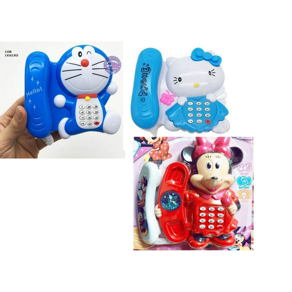 Đồ chơi điện thoại mèo kitty, tom, đoremon sáng đèn có nhạc cho bé