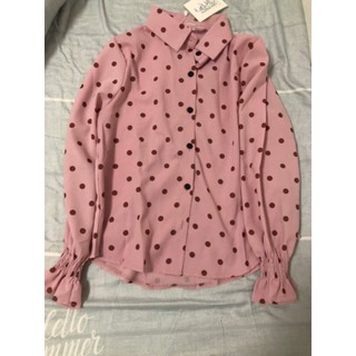 (ORDER) Sơ mi chấm bi cổ nơ nữ tính