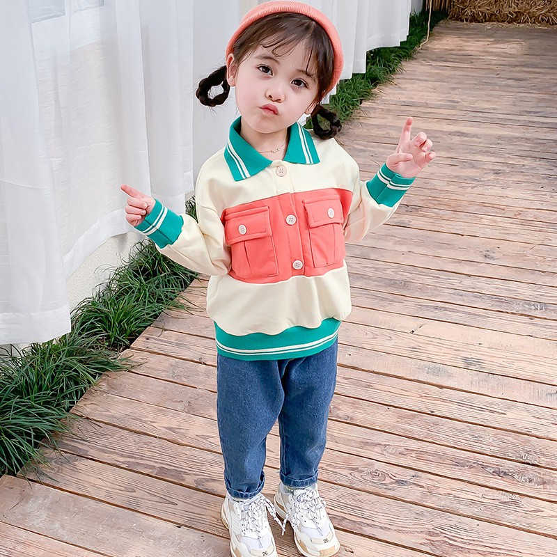 Áo Khoác Sweater Dệt Kim Cổ Bẻ Tay Dài Kiểu Hàn Quốc Thời Trang Mùa Thu 2021 Cho Bé Gái