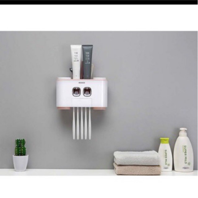 Nhả Kem Đánh Răng 4 Cốc Cao cấp ECOCO Kiêm Đựng Bàn Chải Sang Trọng Tiện dụng Dán Tường