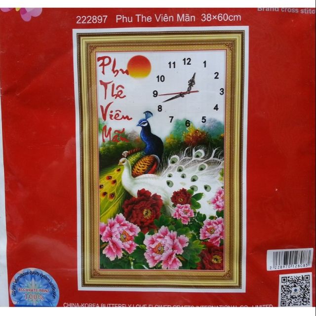 Tranh thêu chữ thập đồng hồ phu thê viên mãn 222897