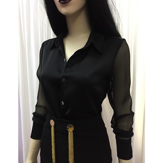Áo sơ mi nữ đẹp💖 Sơ mi đen cổ đức tay voan💖Vải đẹp, ảnh thật